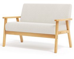 Bankstel – 2-Zitsbank – Sofa – Zitbank – Slaapbank – Linnen Bekleding – Massief Houten Frame – Comfortabel Zitten – Lichtbeige
