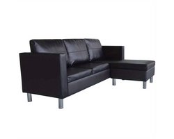 Bankstel – 3-zitsbank – Zitbank – Sofa – Bank – Zwart – Synthetisch Leer – Modern Design – Comfortabele Foamvulling