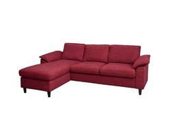 Bankstel MCW-O71, L-vormige hoekbank, ligvlak links/rechts, stof (320 g/m²), hout 84x229x140 cm ~ bordeaux