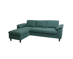 Bankstel MCW-O71, L-vormige hoekbank, slaapgedeelte links/rechts, stof (320 g/m²), hout 84 x 229 x 140 cm ~ grijsgroen