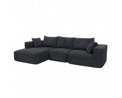 Bankstel MCW-P20, 3-zitsbank Loungebank, stof/textiel corduroy (370 g/m²) Ligvlak links ~ donkergrijs