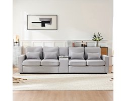 Bankstel – Zithoekbank – Hoekbank – Slaapbank – 4-zitsbank – Grijze Stof – Opbergruimte met Bekerhouders – Comfortabele Zitting