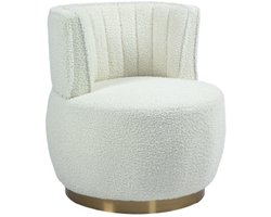 Bankstoel 62,5x62x69,5cm Draaistoel Stoel Wit Teddy 360 Graden Draai Functie Comfortabele Rugleuning Solide Structuur Rond Emmerstoel Voor Woonkamer Slaapkamer Werkkamer