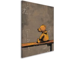 banksy portret - Teddybeer schilderijen - Canvas schilderij Dier - Muurdecoratie landelijk - Canvas - Woonkamer accessoires canvas 80x120 cm