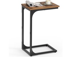 Banktafel C-Model – Smalle Bijzettafel voor bij de bank - Industrieel Metaal/Houtlook – Rustiek Bruin/Zwart