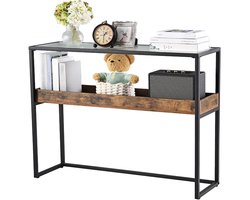 Banktafel Glazen Tafelblad - Entreehal Tafel - Decoratie Presenteren - Omwikkeld Houten Frame - 31.4x9.8 inch - Bruin