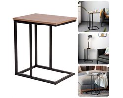 Banktafeltje - Bijzettafel - Banktafel - Nachtkastje - Tafeltje - Metaal Frame & MDF-Melamine Top - 40x26xH58cm - Donkerbruin en Zwart - Inclusief EBOOK