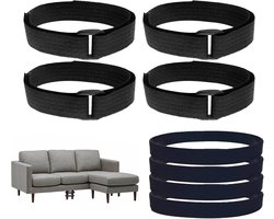 Bankverbinder Set - Meubelbevestiging - Stabiele Zithoek - Antislip Rubber Nylon - 4 Ringen 4 Banden - Zwart
