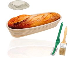 Banneton Rijsmand Rond - 25x8,5 cm - 100% Natuurlijk Indonesisch Riet - 8 mm Dikte - Brood Rijzen - Zuurdesem Bakken - Artisan Broodvorm - Inclusief Linnen Voering - Geschikt voor 1000g Deeg