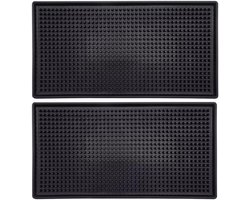 Bar Mat 30cm x 15cm Rubber Bar Service Spill Mat for Cocktail Bartender Set of 2 Coffee Bar or Countertop Mats Glass Drying Mat (Black, 12" x 6" x0.4")