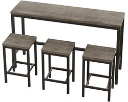 Bar Tafel En Banken Combinatie Eettafel 148x40x90 cm Hocker 38 x 29.97 x 61.49cm Eettafel Bruin Grijs MDF + Metaal Modern Designl Met 3 Krukken Eenvoudige Montage Keuken Woonkamer Eethoek