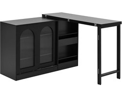 Bar tafel keuken eiland Uitrekbaar draaibaar tafelblad Met opbergkast en open planken Uitbreidbaar ontwerp Ruimtebesparend Stevig houten frame Eenvoudig te monteren en schoon te maken Geschikt voor keuken en woonkamer 121,5×40×76,7cm zwart