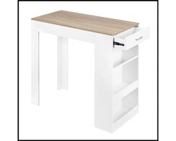 Bar tafel met opbergruimte - bistro cocktailtafel 100x100x50 cm - wit houtlook - met lade en wijnrek - 3 planken - stevige constructie 120 kg draagvermogen - keuken- en eettafel multifunctioneel