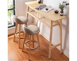 Bar Tafel Set 3-delig 120x40x100 cm – Smalle Houten Stehtafel met 2 Hockers & Opbergruimte – Compacte Keuken-, Balkon- & Café Barset Massief Hout Design HomebyNicole