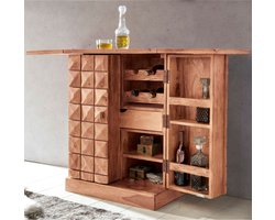 Bar - Uitklapbare Bar - Vitrinekast - Wijnopslag - Drankopslag - Massief Hout Acacia - Landelijke Stijl - Barkast