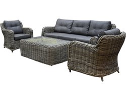 Barakaldo stoel bank loungeset 4 delig bruin grijs wicker
