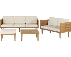 BARATTI - Loungeset voor 5 - Lichthout/Wit - Acaciahout