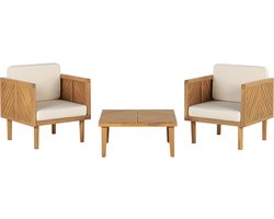 BARATTI - Tuinstoel set van 2 met salontafel - Bruin/Wit - Acaciahout