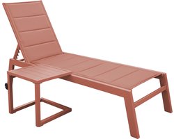 BARBADOS ligstoel en bijzettafel in terracotta textilene - terracotta aluminium