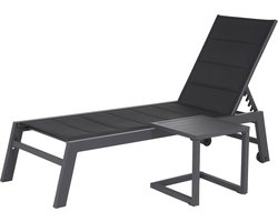 BARBADOS ligstoel en bijzettafel set in zwart textilene - antraciet grijs aluminium