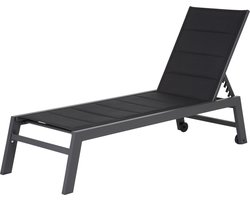 BARBADOS ligstoel in zwart textilene - antraciet grijs aluminium
