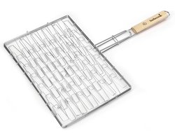 Barbecook - BBQ klemrooster - Barebecue Rooster rechthoek - Elastische BBQ grill - L410 x D290 x H20 mm (Grillopperv.) - Staal - Chroom - Met handvat