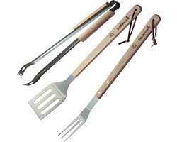 Barbecook BBQ set gereedschap - Met ophanglus - RVS - Hout - 47cm