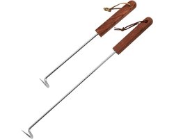 Barbecook Gereeschap - 2 Stuks - Vork - Staal - BBQ Vork - Vlees Haak Flipper Met Houten Handvat - BBQ - Rvs Barbecue Gereedschap - Barbecue Turners Haken Grill Accessoires Voor Koken Grillen