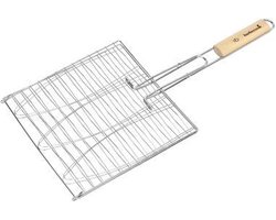 Barbecook Visgrill voor 3 Vissen - BBQ Rooster - Chroom en Hout 28x28cm