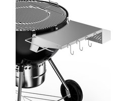 Barbecue Bijzettafel voor Weber 57 cm Ketelbarbecue & Master-Touch Houtskoolbarbecue, Opbergtafel Ketelgrill met Toiletrolhouder en 4 Haken voor Barbecuebestek, Roestvrije Stalen