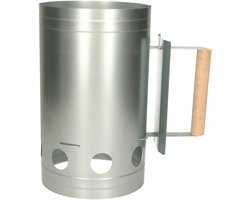 Barbecue briketten starter - metaal - met houten handvat - 27 cm - BBQ starter