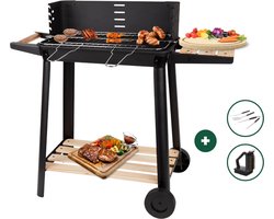 Barbecue van Rlek Online - 3 GRATIS BBQ Accessoires - BBQ - Zwarte Barbecue op Wieltjes - HOUTSKOOL BBQ