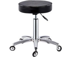 Barber Stool - Draaistoel Salon - Professioneel Gebruik - Met Wieltjes - Rond - Zwart