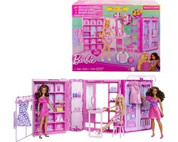 Barbie Super Kledingkast – Modepop met 25+ Stukken, Roze Glitterkast & Kaptafel
