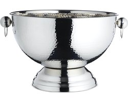 BarCraft Metalen Champagne Koeler/Punch Bowl met Voetstuk - Roestvrij Staal Zilver 37 x 37 x 25 cm