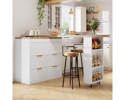 Bardesk - staande tafel - met 6 lades - keukenbijzetkast - met kantelbeveiliging - 360° draaibaar - eettafel - kantoorbureau