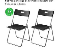 Bardi 2 Delige Klapstoelenset – Vouwstoelenset Stevige Kwaliteit, Weersbestending, 100KG Belastbaar. 44 x 45 x 79 cm. – ZWART