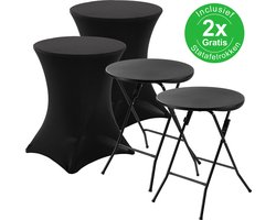 Bardi 2 x Salontafel - Bijzettafel Inklapbaar 60 x 74cm - Zwart inclusief Zwarte Rokken