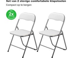 BARDI Set van 2 - Klapstoel - Vouwstoel - Opvouwbare Stoel - Comfortabel & Lichtgewicht - 100kg draagkracht - 43 x 38 x 87 cm - PVC - Eettafelstoel - WIT