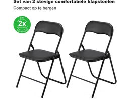 BARDI Set van 2 - Klapstoel - Vouwstoel - Opvouwbare Stoel - Comfortabel & Lichtgewicht - 100kg draagkracht - 43 x 38 x 87 cm - PVC - Eettafelstoel - Zwart