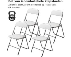 BARDI Set van 4 - Klapstoel - Vouwstoel - Opvouwbare Stoel - Comfortabel & Lichtgewicht - 100kg draagkracht - 43 x 38 x 87 cm - PVC - Eettafelstoel - WIT
