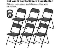 BARDI Set van 6 - Klapstoel - Vouwstoel - Opvouwbare Stoel - Comfortabel & Lichtgewicht - 100kg draagkracht - 43 x 38 x 87 cm - PVC - Eettafelstoel - ZWART