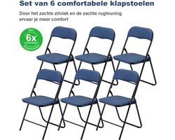BARDI Set van 6 - Klapstoel - Vouwstoel - Opvouwbare Stoel - Comfortabel & Lichtgewicht - 100kg draagkracht - 43 x 38 x 87 cm - PVC - Eettafelstoel - BLAUW