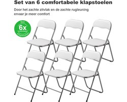 BARDI Set van 6 - Klapstoel - Vouwstoel - Opvouwbare Stoel - Comfortabel & Lichtgewicht - 100kg draagkracht - 43 x 38 x 87 cm - PVC - Eettafelstoel - WIT