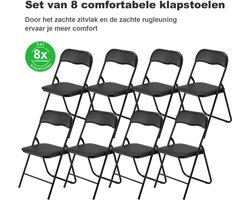BARDI Set van 8 - Klapstoel - Vouwstoel - Opvouwbare Stoel - Comfortabel & Lichtgewicht - 100kg draagkracht - 43 x 38 x 87 cm - PVC - Eettafelstoel - ZWART