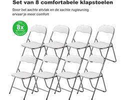 BARDI Set van 8 - Klapstoel - Vouwstoel - Opvouwbare Stoel - Comfortabel & Lichtgewicht - 100kg draagkracht - 43 x 38 x 87 cm - PVC - Eettafelstoel - WIT