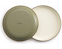 Barebones Enamel Plate/Bord, 20 cm - Olive - Set van 2 | Emaille borden olijfgroen