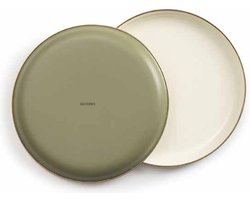 Barebones Enamel Plate/Bord, 30 cm - Olive - Set van 2 | Emaille borden olijfgroen