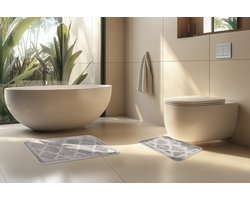 Bari Badmat / Toiletmat - Badkamer Set 2-Delig - Wasbaar - Anti-slip - Zilver- 40x50 CM & 50x80 CM