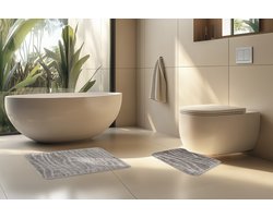 Bari Badmat / Toiletmat - Badkamer Set 2-Delig - Wasbaar - Anti-slip - Zilver- 40x50 CM & 50x80 CM